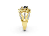Yellow gold Double Halo Fancy Black Heart Cut Diamond Split Shank Pave Set Ring_5