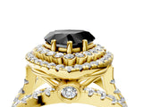 Yellow gold Double Halo Fancy Black Heart Cut Diamond Split Shank Pave Set Ring_7