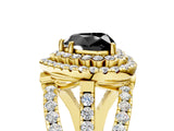Yellow gold Double Halo Fancy Black Heart Cut Diamond Split Shank Pave Set Ring_8