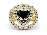 Yellow gold Double Halo Fancy Black Heart Cut Diamond Split Shank Prong Setting Ring
