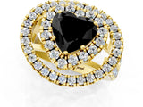 Yellow gold Double Halo Fancy Black Heart Cut Diamond Split Shank Prong Setting Ring_1