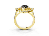Yellow gold Double Halo Fancy Black Heart Cut Diamond Split Shank Prong Setting Ring_3