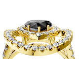 Yellow gold Double Halo Fancy Black Heart Cut Diamond Split Shank Prong Setting Ring_4