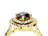 Yellow gold Double Halo Fancy Black Marquise Cut Diamond Pavé Band with Four-Prong Setting_4