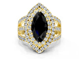 Yellow gold Double Halo Fancy Black Marquise Cut Diamond Split Shank Pave Set Ring_3