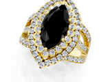 Yellow gold Double Halo Fancy Black Marquise Cut Diamond Split Shank Pave Set Ring_4
