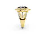 Yellow gold Double Halo Fancy Black Marquise Cut Diamond Split Shank Pave Set Ring_5