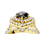 Yellow gold Double Halo Fancy Black Marquise Cut Diamond Split Shank Pave Set Ring_7