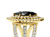 Yellow gold Double Halo Fancy Black Marquise Cut Diamond Split Shank Pave Set Ring_8
