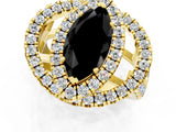 Yellow gold Double Halo Fancy Black Marquise Cut Diamond Split Shank Prong Setting Ring_1