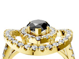 Yellow gold Double Halo Fancy Black Marquise Cut Diamond Split Shank Prong Setting Ring_4