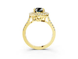 Yellow gold Double Halo Fancy Black Oval Cut Diamond Pavé Band with Four-Prong Setting_3