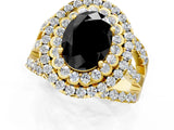 Yellow gold Double Halo Fancy Black Oval Cut Diamond Split Shank Pave Set Ring_4