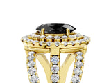 Yellow gold Double Halo Fancy Black Oval Cut Diamond Split Shank Pave Set Ring_8