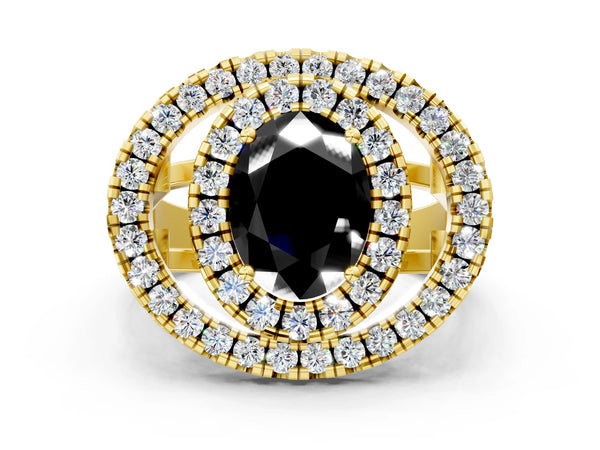 Yellow Gold Oval Double Halo Split Shank Engagement Ring Setting for Black Center