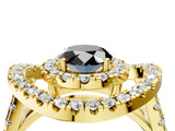 Yellow gold Double Halo Fancy Black Oval Cut Diamond Split Shank Prong Setting Ring_4