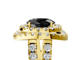 Yellow gold Double Halo Fancy Black Oval Cut Diamond Split Shank Prong Setting Ring_5
