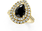 Yellow gold Double Halo Fancy Black Pear Cut Diamond Pavé Band with Four-Prong Setting_1