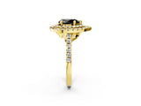 Yellow gold Double Halo Fancy Black Pear Cut Diamond Pavé Band with Four-Prong Setting_2