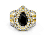 Yellow gold Double Halo Fancy Black Pear Cut Diamond Split Shank Pave Set Ring_3
