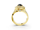 Yellow gold Double Halo Fancy Black Pear Cut Diamond Split Shank Pave Set Ring_6