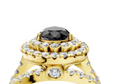Yellow gold Double Halo Fancy Black Pear Cut Diamond Split Shank Pave Set Ring_7