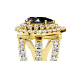 Yellow gold Double Halo Fancy Black Pear Cut Diamond Split Shank Pave Set Ring_8