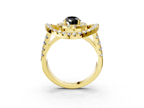 Yellow Gold Pear-Shaped Double Halo Split Shank Engagement Ring Setting for Black Center