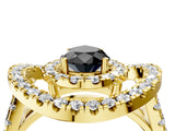 Yellow gold Double Halo Fancy Black Pear Cut Diamond Split Shank Prong Setting Ring_4