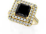 Yellow gold Double Halo Fancy Black Princess Cut Diamond Pavé Band with Four-Prong Setting_1