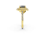 Yellow gold Double Halo Fancy Black Princess Cut Diamond Pavé Band with Four-Prong Setting_2
