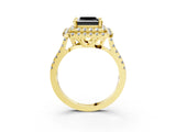 Yellow gold Double Halo Fancy Black Princess Cut Diamond Pavé Band with Four-Prong Setting_3