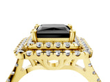 Yellow gold Double Halo Fancy Black Princess Cut Diamond Pavé Band with Four-Prong Setting_4