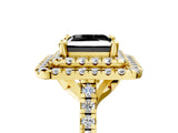 Yellow gold Double Halo Fancy Black Princess Cut Diamond Pavé Band with Four-Prong Setting_5