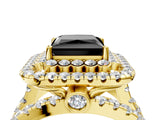 Yellow gold Double Halo Fancy Black Princess Cut Diamond Split Shank Pave Set Ring_7