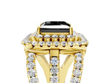Yellow gold Double Halo Fancy Black Princess Cut Diamond Split Shank Pave Set Ring_8