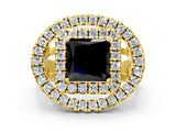 Yellow gold Double Halo Fancy Black Princess Cut Diamond Split Shank Prong Setting Ring