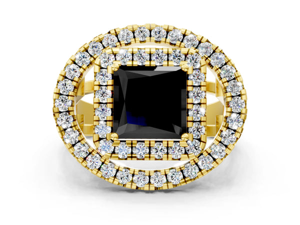 Yellow Gold Princess Cut Double Halo Split Shank Engagement Ring Setting for Black Center