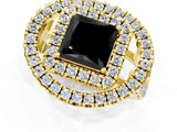 Yellow gold Double Halo Fancy Black Princess Cut Diamond Split Shank Prong Setting Ring_1