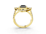 Yellow gold Double Halo Fancy Black Princess Cut Diamond Split Shank Prong Setting Ring_3
