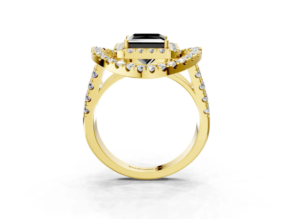 Yellow Gold Princess Cut Double Halo Split Shank Engagement Ring Setting for Black Center