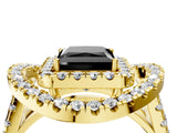 Yellow gold Double Halo Fancy Black Princess Cut Diamond Split Shank Prong Setting Ring_4