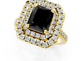 Yellow gold Double Halo Fancy Black Radiant Cut Diamond Pavé Band with Four-Prong Setting_1