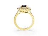 Yellow gold Double Halo Fancy Black Radiant Cut Diamond Pavé Band with Four-Prong Setting_3