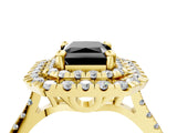 Yellow gold Double Halo Fancy Black Radiant Cut Diamond Pavé Band with Four-Prong Setting_4