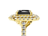 Yellow gold Double Halo Fancy Black Radiant Cut Diamond Pavé Band with Four-Prong Setting_5