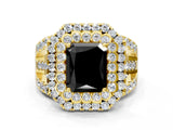 Yellow gold Double Halo Fancy Black Radiant Cut Diamond Split Shank Pave Set Ring_3