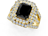 Yellow gold Double Halo Fancy Black Radiant Cut Diamond Split Shank Pave Set Ring_4