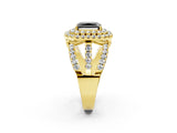 Yellow gold Double Halo Fancy Black Radiant Cut Diamond Split Shank Pave Set Ring_5