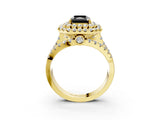 Yellow gold Double Halo Fancy Black Radiant Cut Diamond Split Shank Pave Set Ring_6